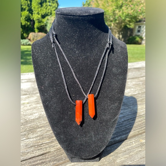 Red Jasper Point Pendant Hand Drilled Crystal Necklace - Picture 3 of 3